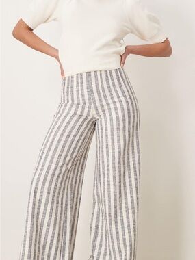 ASOS Cream & Navy Vertical-Stripe Wide-Leg Pants